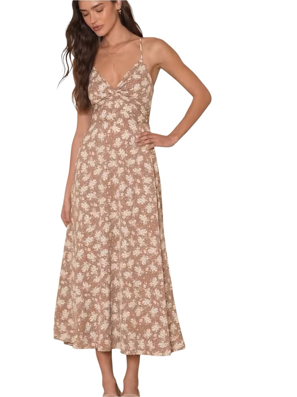 Lulus Picturesque Moments Brown Floral Print Strappy Maxi Dress Sz M Date Night - Picture 2 of 9